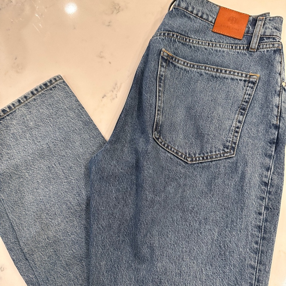 ANINE BING Frances Nonstretch Straight Leg Jean, River Blue, Size 30